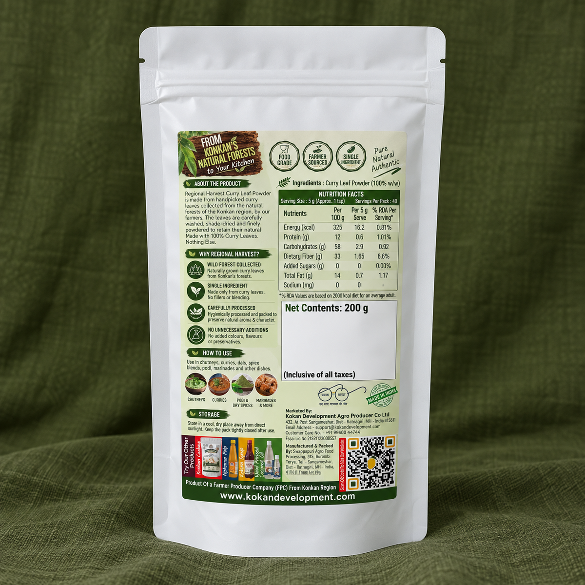Regional Harvest Curry Leaf Powder 200 g β back view