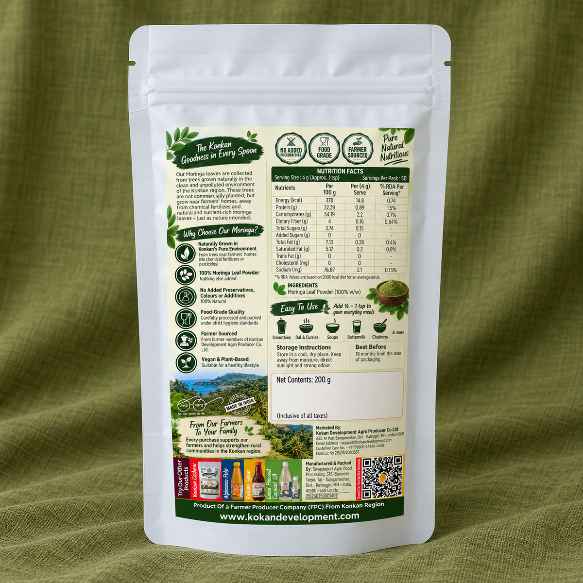 Moringa Leaf Powder 200 g β Product Back Label