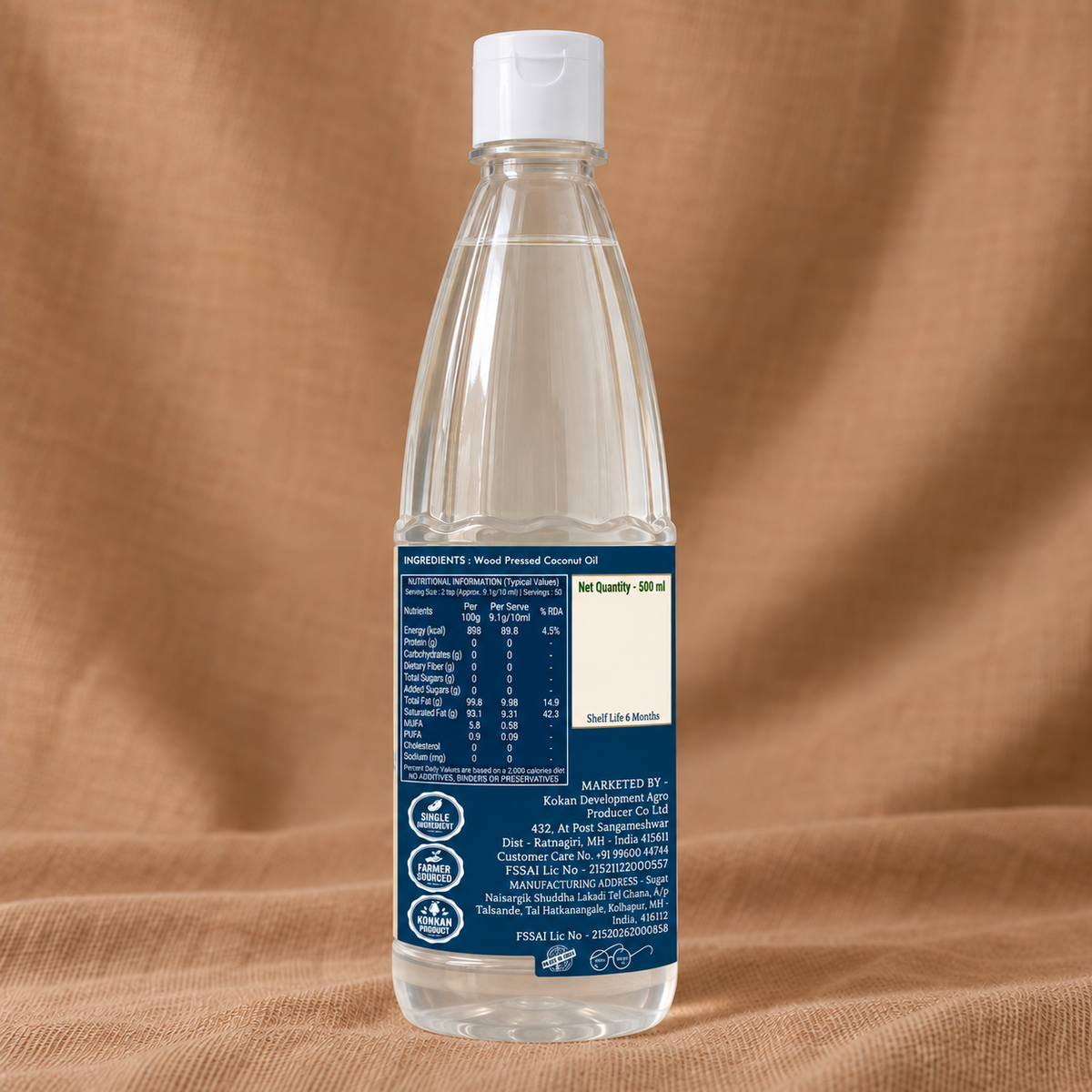 Wood Pressed Coconut Oil 500 ml – back label view