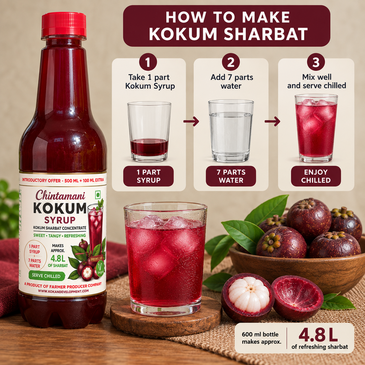 Chintamani Kokum Syrup 600 ml – product image 5
